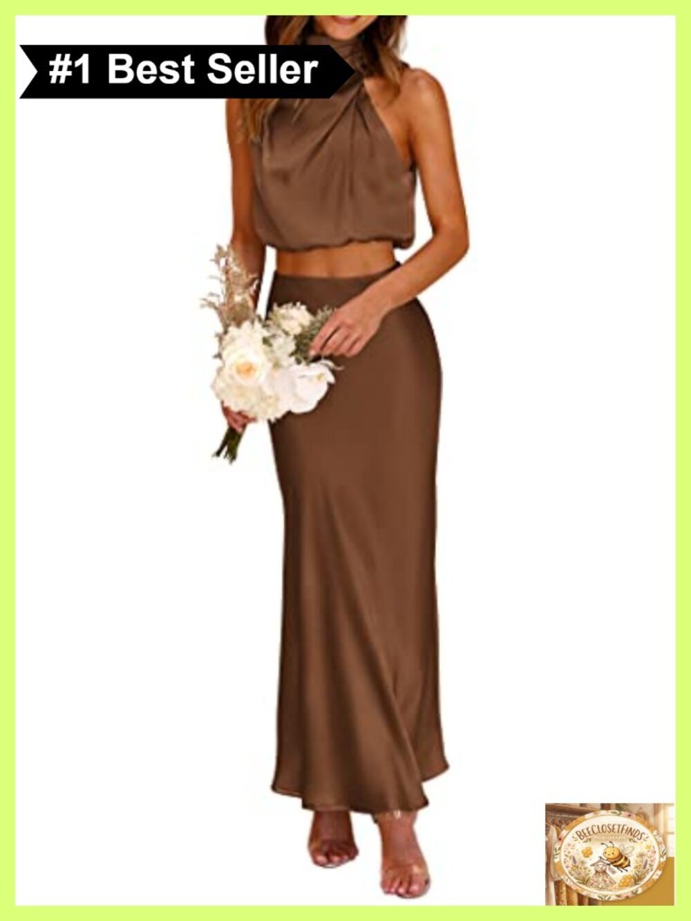 PRETTYGARDEN Satin 2 Piece Skirt Set Mock Neck Crop Top High Waist